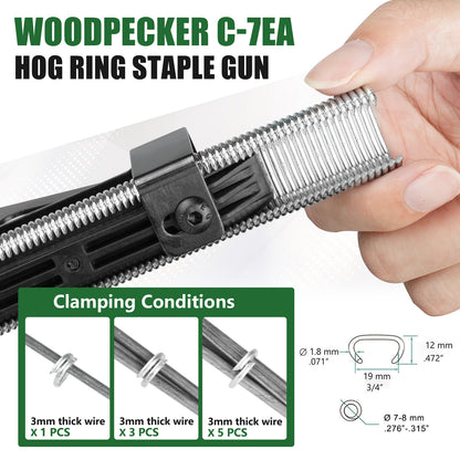 Woodpecker C-7EA 15-Gauge Pneumatic Hog Ring Gun | 3/4-Inch Crown Long Nose C-Ring Stapler, 7-8mm Closure Diameter | Professional Air-Powered Tool for Fencing, Mattress & Automotive Upholstery