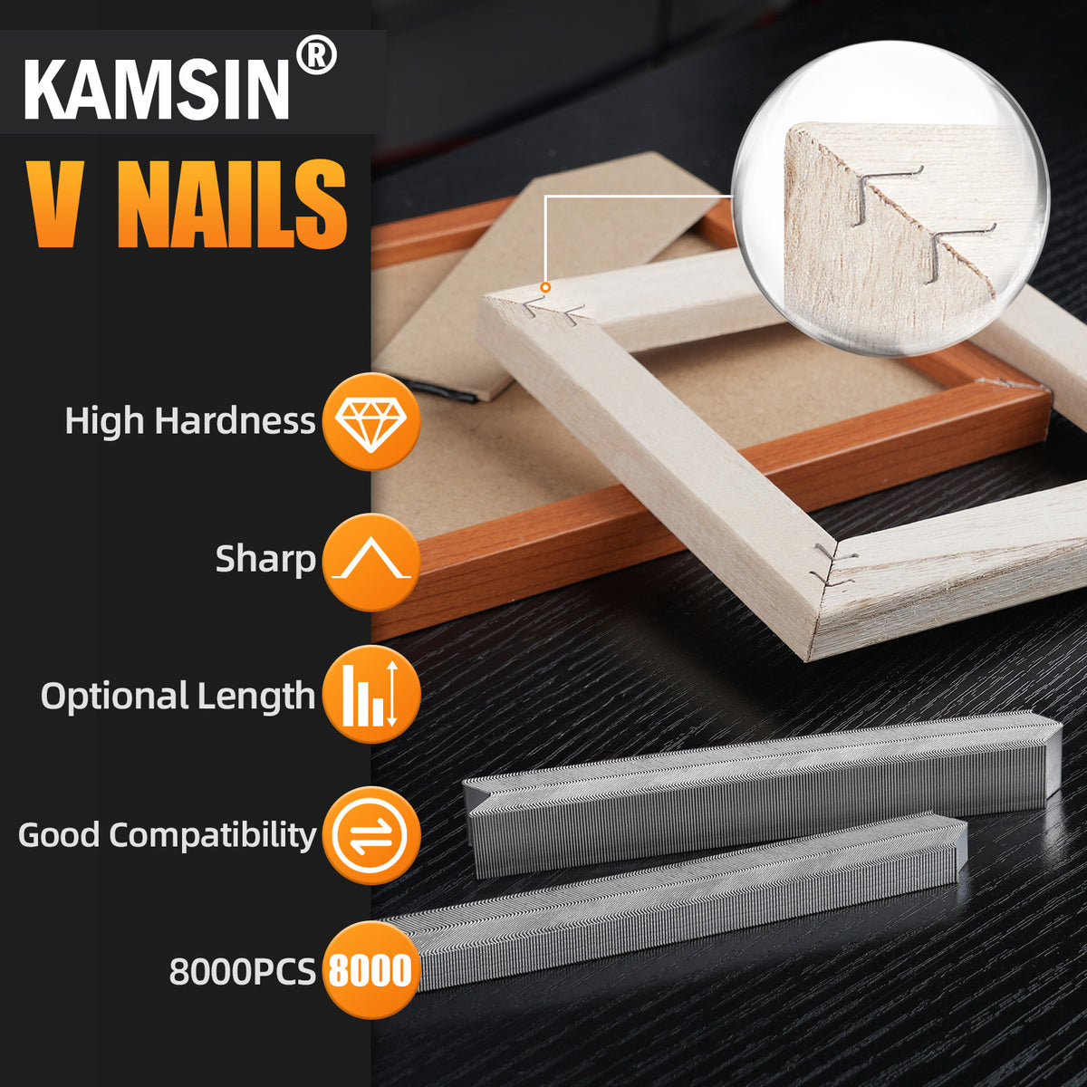 KAMSIN 30 Calibre 5mm Clavos en V para Pistola de Clavos en V para Marcos de Cuadros, 8000PCS