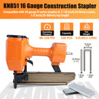N851 16 Gauge Pneumatic Construction Stapler 7/16-Inch Medium Crown Upholstery Stapler with Safety Frame, Accepts 1" to 2" Length Staples, Heavy Wire Stapler for Furniture Making, Subflooring