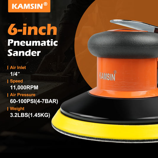 KAMSIN Pneumatic Random Orbital Sander Air Palm Sander, Speed Adjustable Professoinal Da Sander for Woodworking, Metal and Auto Bodywork