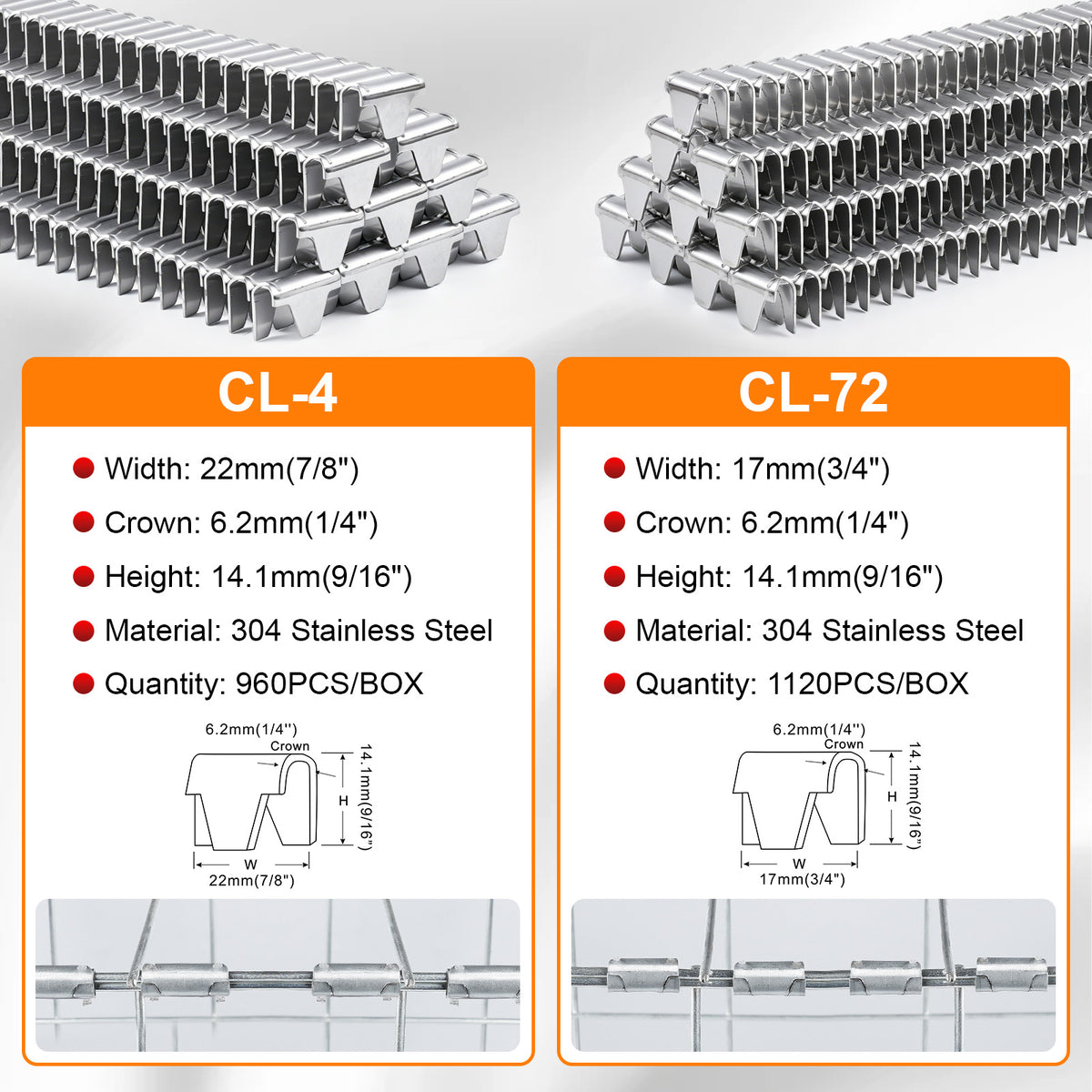 KAMSIN M66 Series 304 Stainless Steel Vertex Clips Hartco Clips, for M66 Clinch Clipper Gun, M66 Series Clinching Tools