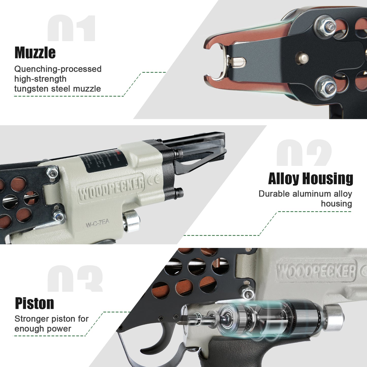 Woodpecker C-7EA 15-Gauge Pneumatic Hog Ring Gun | 3/4-Inch Crown Long Nose C-Ring Stapler, 7-8mm Closure Diameter | Professional Air-Powered Tool for Fencing, Mattress & Automotive Upholstery