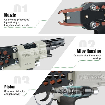 Woodpecker C-7EA 15-Gauge Pneumatic Hog Ring Gun | 3/4-Inch Crown Long Nose C-Ring Stapler, 7-8mm Closure Diameter | Professional Air-Powered Tool for Fencing, Mattress & Automotive Upholstery