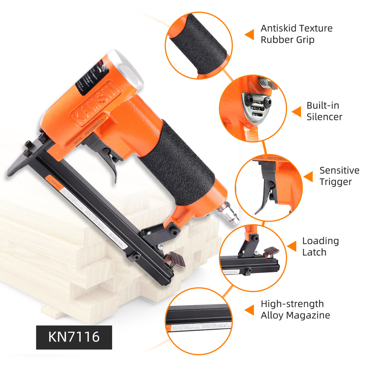 Combinación del kit de grapadora neumática para tapicería KAMSIN KN7116 de calibre 22 y grapas para tapicería de corona de 3/8" (9.1mm) (10000 unidades)