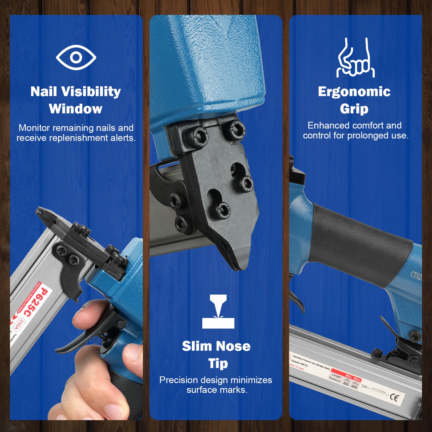 P625C Pneumatic Headless Pin Nailer, 23 Gauge Air Power Nail Gun, Drives 1/2-Inch to 1-Inch (12-25mm) Headless Micor Pins with Safety for Furniture, Crafts, Picture Framing