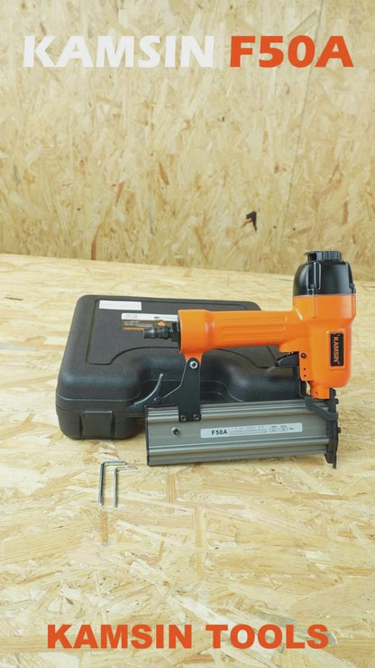 KAMSIN F50A 18 Gauge Pneumatic Brad Nailer With Safety, Accepts 3/8-Inch to 2-Inch (10-50mm) Brad Nails, Air Power Brad Nail Gun, Finish Nailer for Cabinets, Furniture, Upholstering, Woodworking