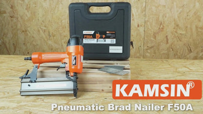 KAMSIN F50A 18 Gauge Pneumatic Brad Nailer With Safety, Accepts 3/8-Inch to 2-Inch (10-50mm) Brad Nails, Air Power Brad Nail Gun, Finish Nailer for Cabinets, Furniture, Upholstering, Woodworking