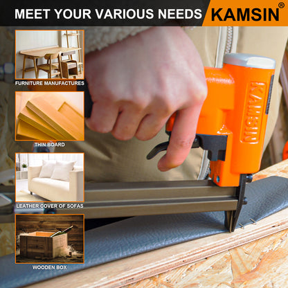 KAMSIN #KN1013J/KN1013JS 20 Gauge Upholstery Furniture Stapler, 7/16- Inch Crown Air Power Stapler, 1/4-Inch to 1/2-Inch Leg Length Fine Wire Staples Gun for Furniture Manfactures, Thin Board, Sofas