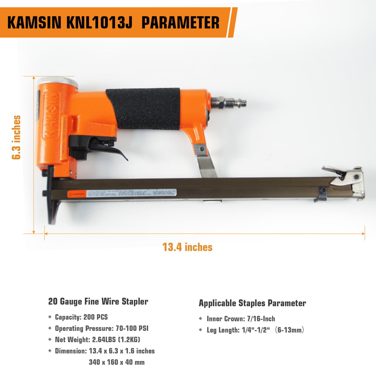 KAMSIN #KNL1013J Grapadora neumática para tapicería de muebles de calibre 20, corona de 7/16 pulgadas, grapadora de alambre fino con longitud de pata de 1/4 a 1/2 pulgada para fabricantes de muebles, tableros finos, sofás