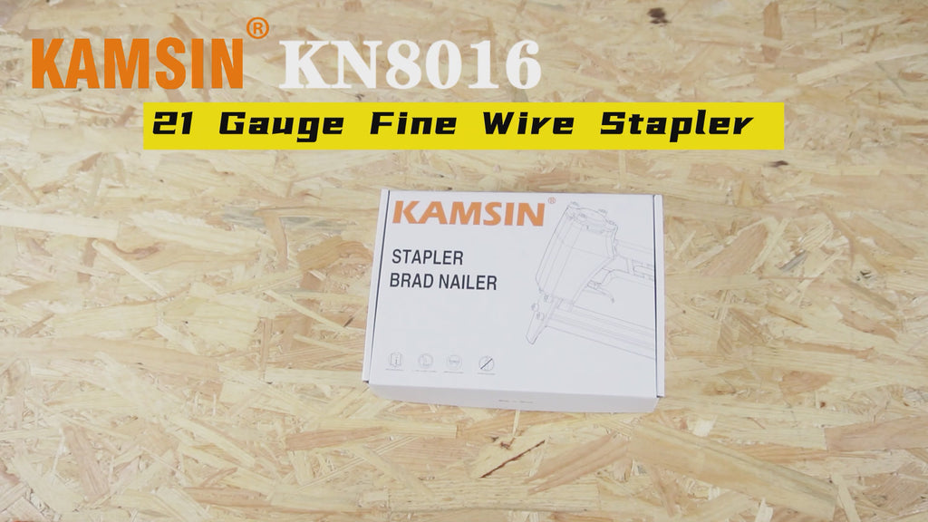 KAMSIN #KN8016 Agrafeuse pneumatique à fil fin de calibre 21, agrafes à couronne de 1/2 pouce, longueur de jambe de 1/4 à 5/8 pouce Pistolet à agrafes de rembourrage électrique pour meubles, armoires, literie, cadres photo