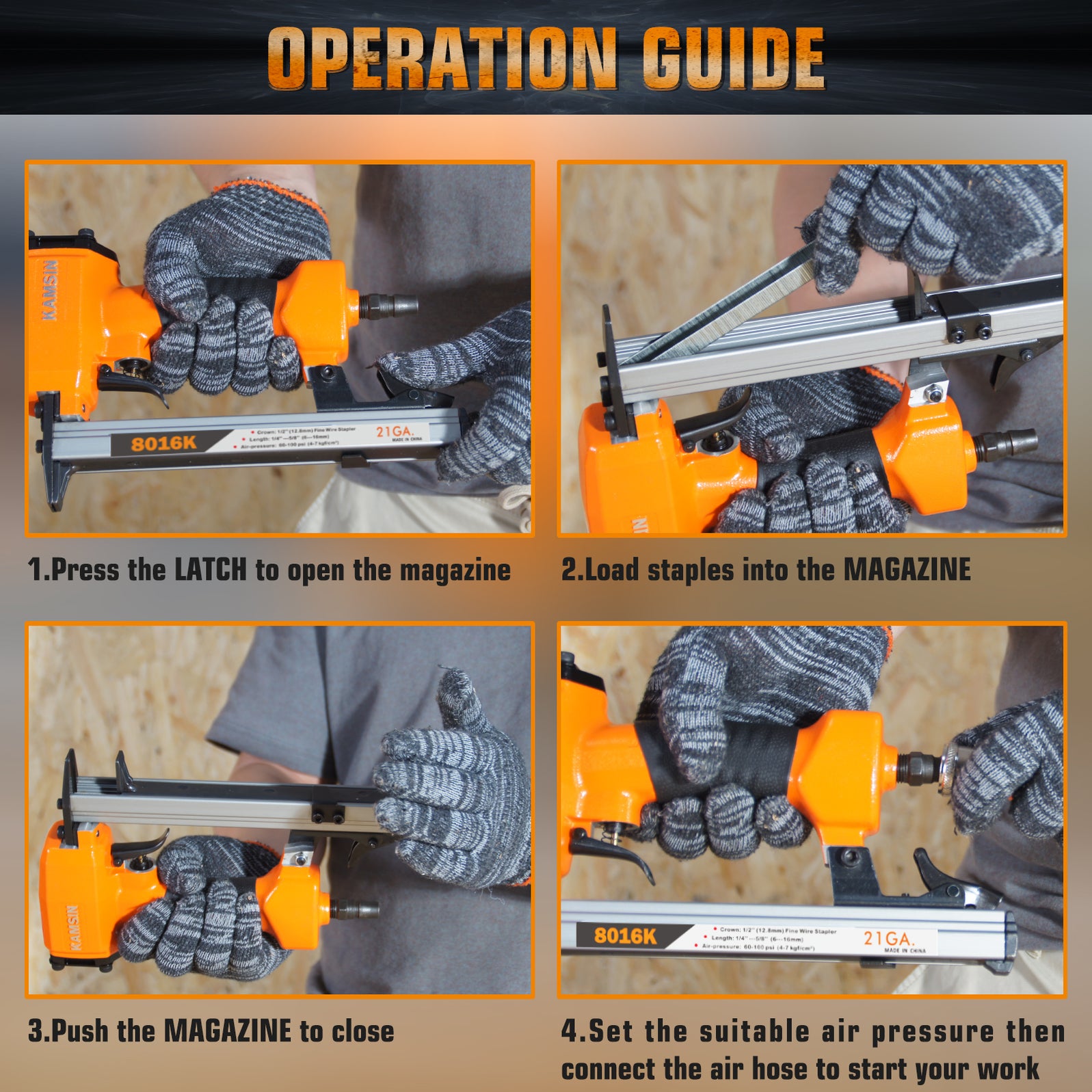 KAMSIN 8016K Upholstery Stapler 21 Gauge 80 Series 1/2Inch Crown 1