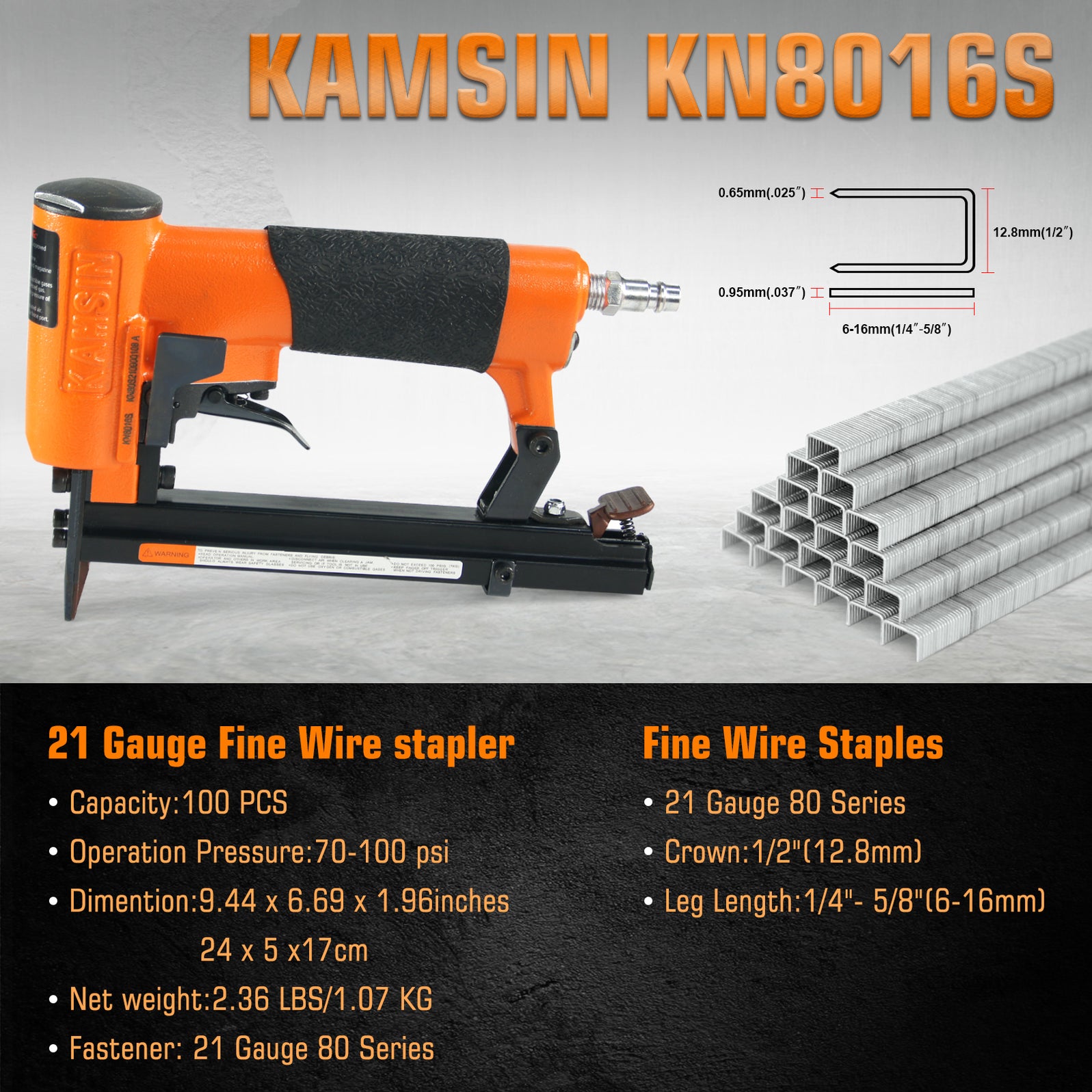 KAMSIN KN8016S 21 Gauge Pneumatic Upholstery Fine Wire Stapler, Conti